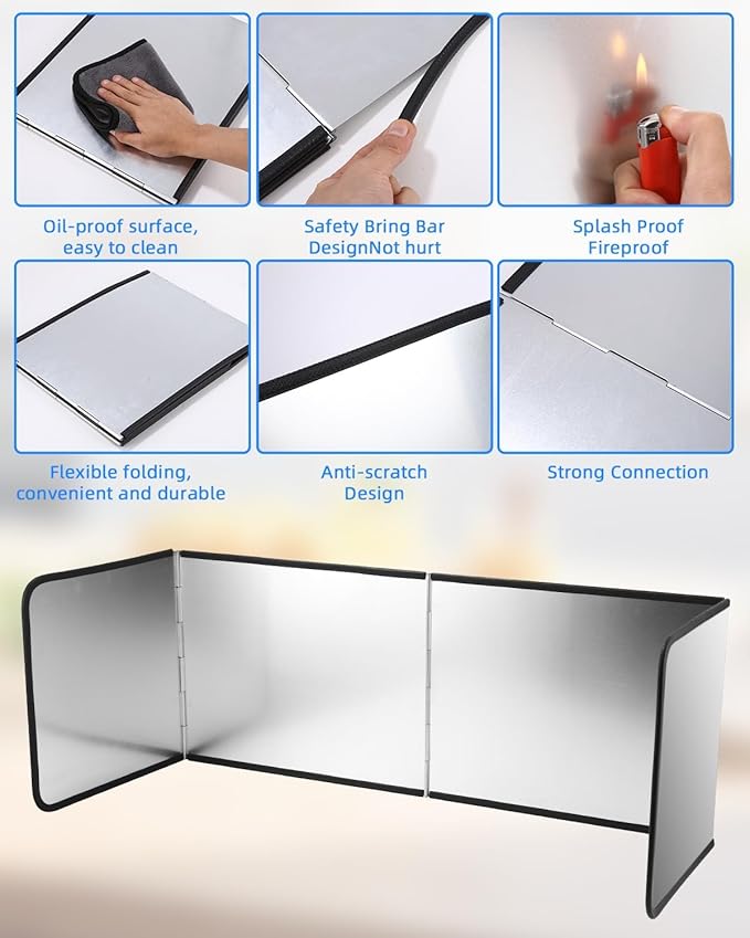 4 Sided Splatter Guard Foldable Stainless Steel Stove Splash Guard 11.8″ Height Oil Splatter Screens for Frying Kitchen Backsplash Protector Nonstick Oil Splatter Guard for Cooking - Image 5