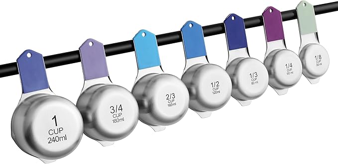 Spring Chef Magnetic Stainless Steel Measuring Cups, Patented, Kitchen Tools with Easy to Read Markings for Measuring Dry or Liquid Ingredients, Set of 7, Winter Frost - Image 9