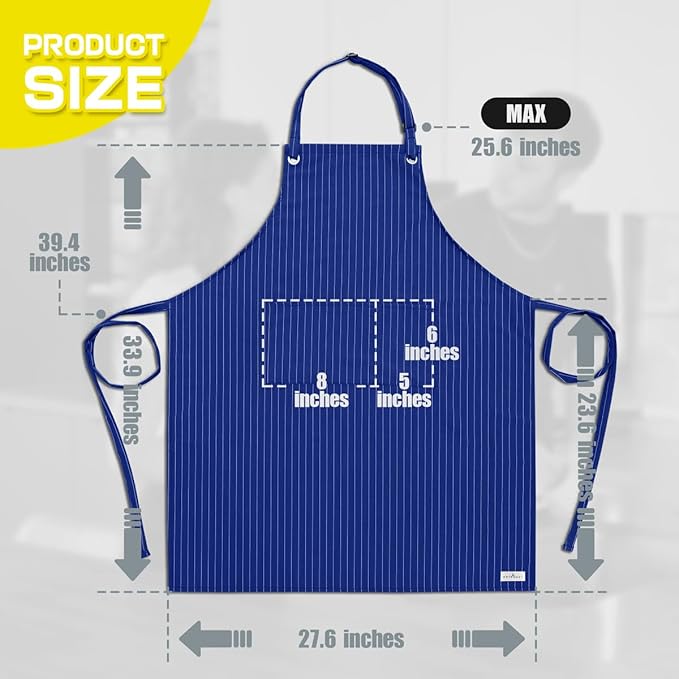 ROTANET Stripe Stretch Apron for Men Women Chef Big and Tall Large Striped Aprons with Pockets for Kitchen Cooking Waterproof