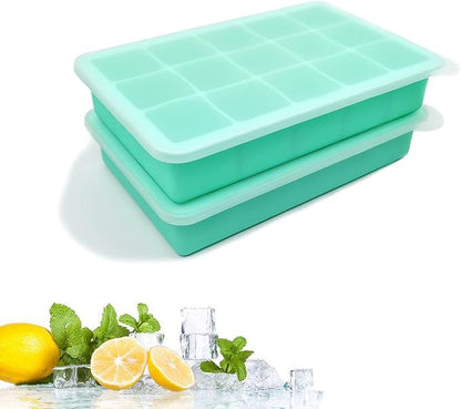 2 Pack Silicone Ice Cube Trays, Easy Release Flexible-15 Cubes Ice Cube Molds,Silicone Ice Cube Molds with Removable Lids for Cocktail, Whiskey, Baby Food, Chocolate-Reusable (Mint Green) by DCCPAA