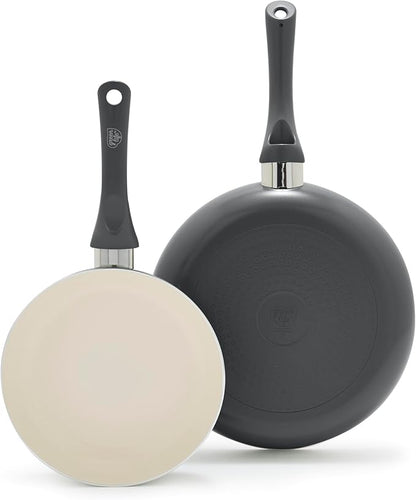 GreenLife 2-Piece Nonstick Frying Pan Set, 8” & 10” Skillets, Non-Toxic Ceramic Cookware, Dishwasher Safe, Stay-Cool Handles, Induction Ready, Fast Heating, Omelet Pan, PFAS Free, Graphite Black