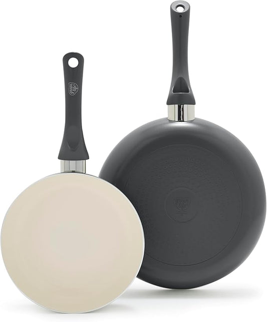 GreenLife 2-Piece Nonstick Frying Pan Set, 8” & 10” Skillets, Non-Toxic Ceramic Cookware, Dishwasher Safe, Stay-Cool Handles, Induction Ready, Fast Heating, Omelet Pan, PFAS Free, Graphite Black