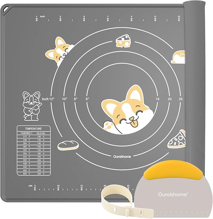 Ourokhome Silicone Baking Mat Sheet and Pastry Dough Cutter, 0.5 Inch Thick 20'' X 16" BPA free Silicone Rolling Mat, Non-Stick and Anti-Slip, Dishwasher Safe (Gray) by Ourokhome