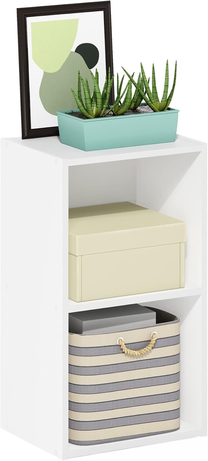 Furinno PASIR Book Shelf, 2-Tier Modern Bookshelf, Open Shelves Bookcase 9 x 12 x 21, Easy Assembly, for Living Room, Bedroom, Home Office, White by Furinno-FitsYourSpaceFitsYourBudget