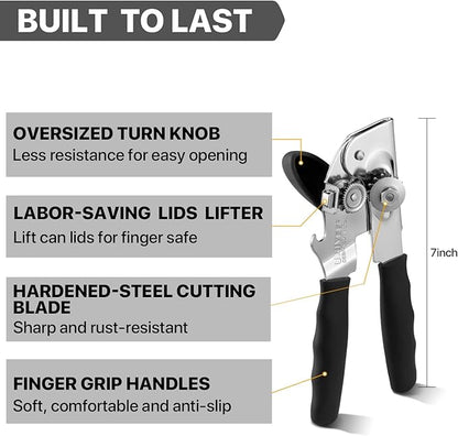 Can Opener Manual Heavy Duty, UHIYEE Hand Held Can Openers for Seniors with Comfort Grip Sharp Blade, Solid Steel Hand Manual Can Open with Magnet for Kitchen Camping, Black - Image 2