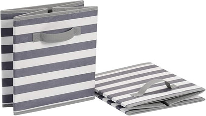 Amazon Basics Collapsible Fabric Storage Bins with Handles, Cube Organizer for Home Organization, 10.5"x10.5"x11", White/Light Grey Stripe, 6-Pack - Image 4