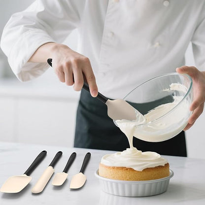 Coukre Silicone Spatula Set of 5,High Temperature Resistant, Food Grade Silicone, Dishwasher Safe, for Baking, Cooking (Beige Black) - Image 6