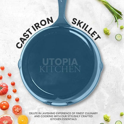 Utopia Kitchen Saute Fry Pan - Pre-Seasoned Cast Iron Skillet Set 3-Piece - Frying Pan - 6 Inch, 8 Inch and 10 Inch Cast Iron Set - Cooking Gift for Men & Women (Teal) - Image 3