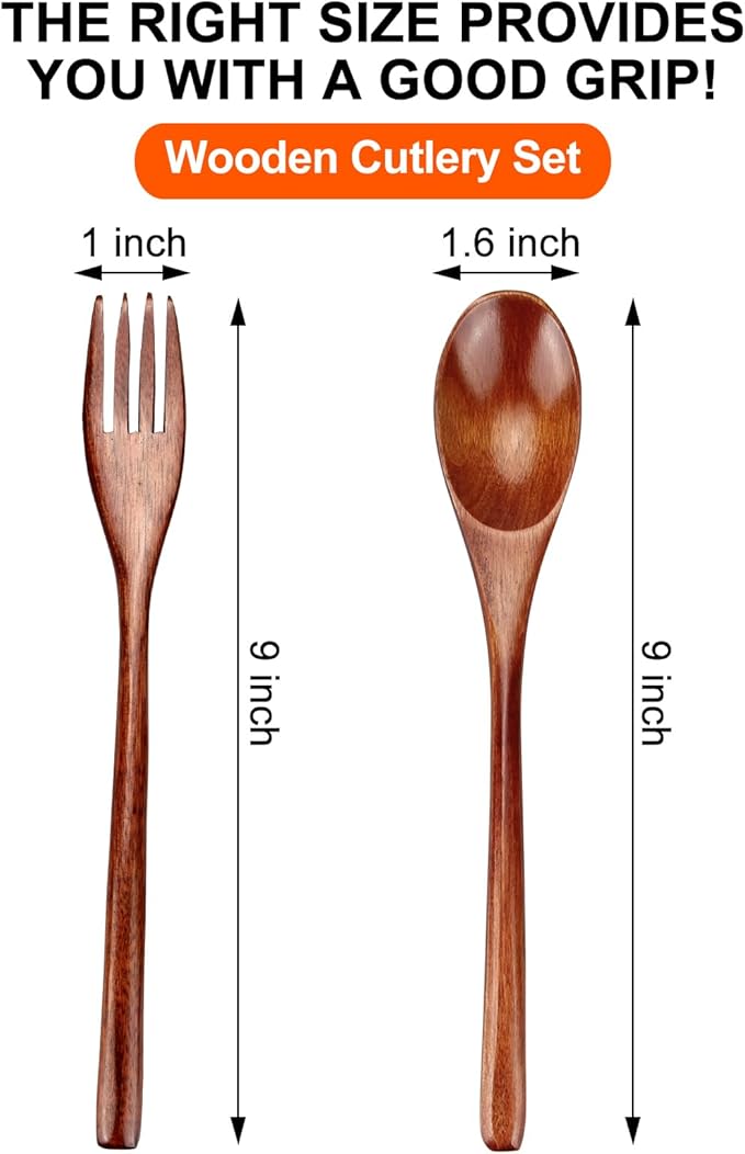 12 Pieces Wooden Forks and Spoons for Eating Utensil Set Lunch Wooden Cutlery Japanese Silverware Sets Flatware Reusable Bamboo Small Utensils Korean Mini Wooden Spoon Fork Set - Image 6