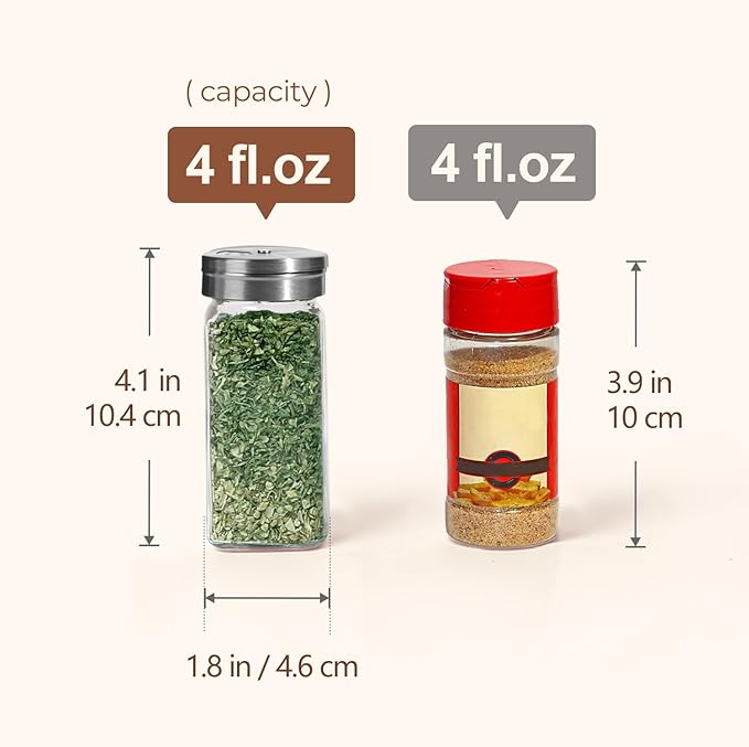ComSaf Spice Jars with Shaker lids Adjustable, 4oz 6PCS, 9 DIY Labels, Spice Jars Trial Set & Supplement Set, Empty Ingredient Containers and Square Ingredient Bottles for Kitchen and Seasoning - Image 3