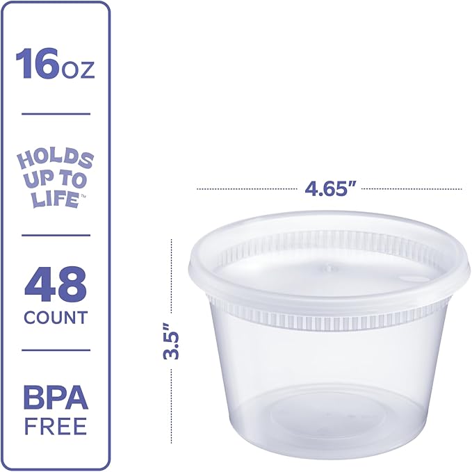GUSTO [48 Sets 16 oz. Plastic Deli Disposable Food Storage Containers With Airtight Lids (Formerly Comfy Package) - Image 2