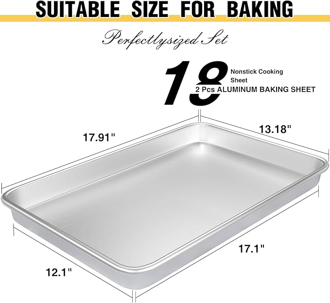 Commercial Quality Baking Sheet Pan Set, Natural Aluminum Cookie Sheet, Umite Chef Warp Resistant Baker's Half Sheet Pan, Large Thick Cookie Tray Pans for Baking, Roasting(2 Pack, 18X13In) - Image 8