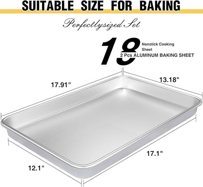 Commercial Quality Baking Sheet Pan Set, Natural Aluminum Cookie Sheet, Umite Chef Warp Resistant Baker's Half Sheet Pan, Large Thick Cookie Tray Pans for Baking, Roasting(2 Pack, 18X13In) - Image 8