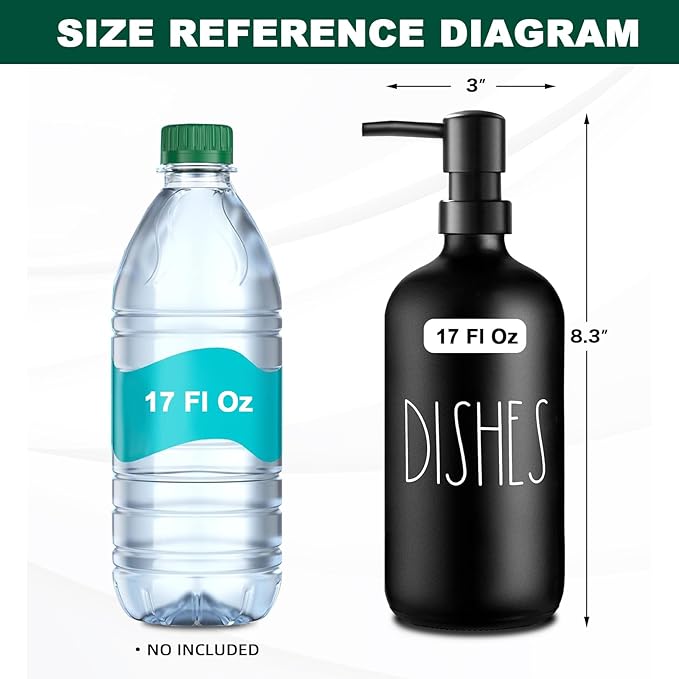 VIMERPA Hand and Dish Soap Dispenser Set, Matte Black Hands Dishes Soap Dispenser Set for Kitchen, 2 Pack Glass Soap Dispensers Set with Plastic Pump, 17 Fl Oz Refillable Liquid Soap Bottles - Image 2