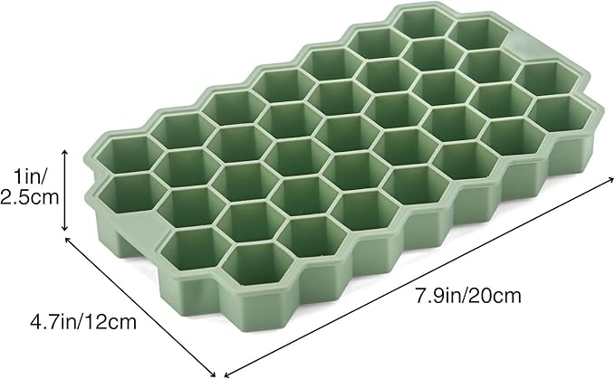 2 Pack Small Silicone Ice Cube Trays for Freezer with Lids, Emptycolor Honeycomb Ice Molds, Easy-Release Reusable Ice Maker Tray for Drinks, Coffee, Whiskey, Round & Pebble Ice Cubes, Blue Green