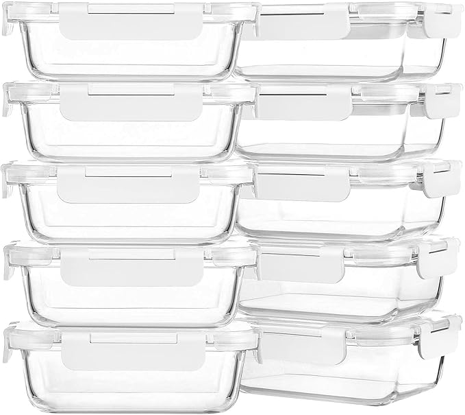 M MCIRCO 10-Pack 22 Oz Glass Meal Prep Containers with Lids - Microwave, Oven, Freezer & Dishwasher Safe - White by MMCIRCO