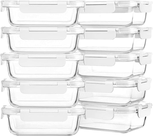 M MCIRCO 10-Pack 22 Oz Glass Meal Prep Containers with Lids - Microwave, Oven, Freezer & Dishwasher Safe - White by MMCIRCO