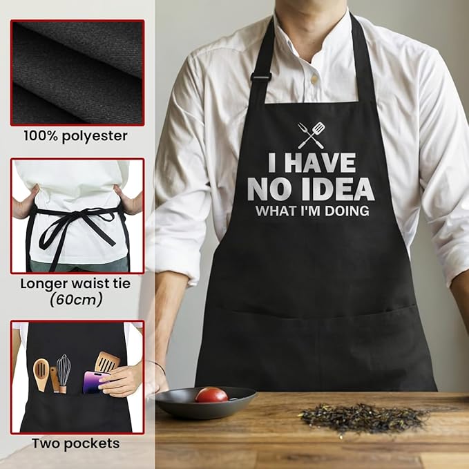 SANDJEST Funny Mens Aprons with Pockets for BBQ Grilling Cooking Grandpa Husband Apron for Birthday Christmas Father's Day