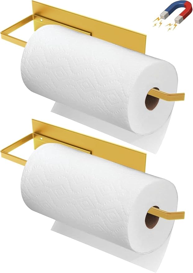 Paper Towel Holder Gold, Magnetic Paper Towel Holder for Fridge, Toilet Paper Roll Holder Magnet Paper Towel Rack Wall Mount Fridge Organizer for Golden Bathroom Kitchen Dorm Room RV Essentials, 2Pack - Image 8