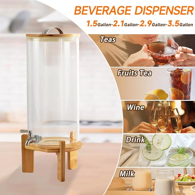 Beverage Dispenser, 2.9 Gallon Glass Drink Dispenser with Stand, Glass water dispenser with Spigot, Large Drink Dispensers for Parties,Bars,Restaurants, 11L - Image 6