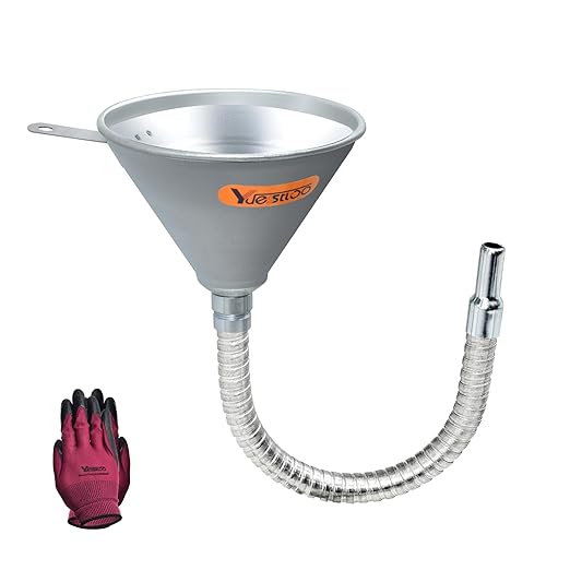 14.84" Steel Bendable Spout Funnel with Filter for All Automotive Oils, Metal Flexible Long Funnels for Automotive Use for Transmission Fluid, Diesel Fuel, and Other Liquids, with Gloves by Yuesstloo