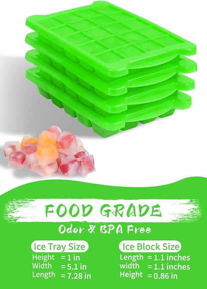 4 Pack Mini Ice Cube Trays for Freezer-Easy Release & Stackable | Small Ice Cube Trays with Lid-Tiny Ice Cube Tray for Mini Fridge with Freezer, Perfect for Cocktails,Whiskey,Juice. Green