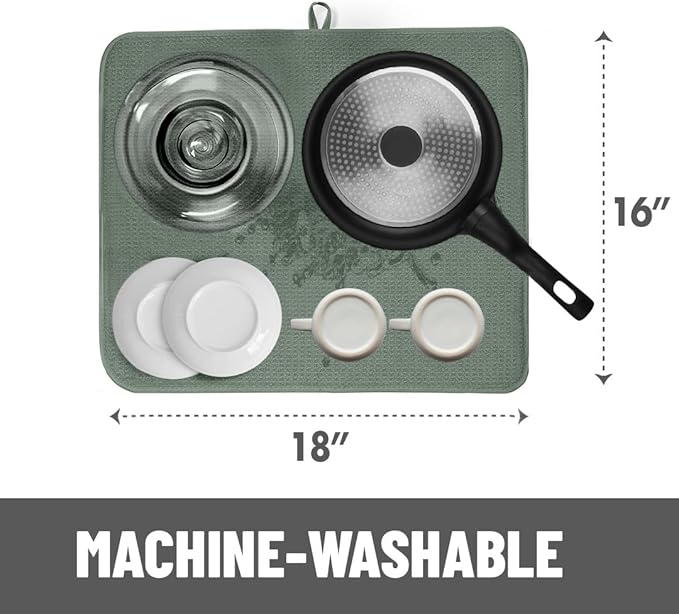 Bellemain XXL Dish Mat Microfiber Dish Drying Mat, Super absorbent (Green, 16" x 18") - Image 3