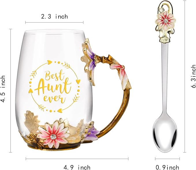 OEAGO Gifts for Aunt from Niece Nephew Tea Cup Cool Birthday Gift Enamel Flower Glass Mugs Christmas Mothers Day New Aunt Announcement Promoted - Image 2