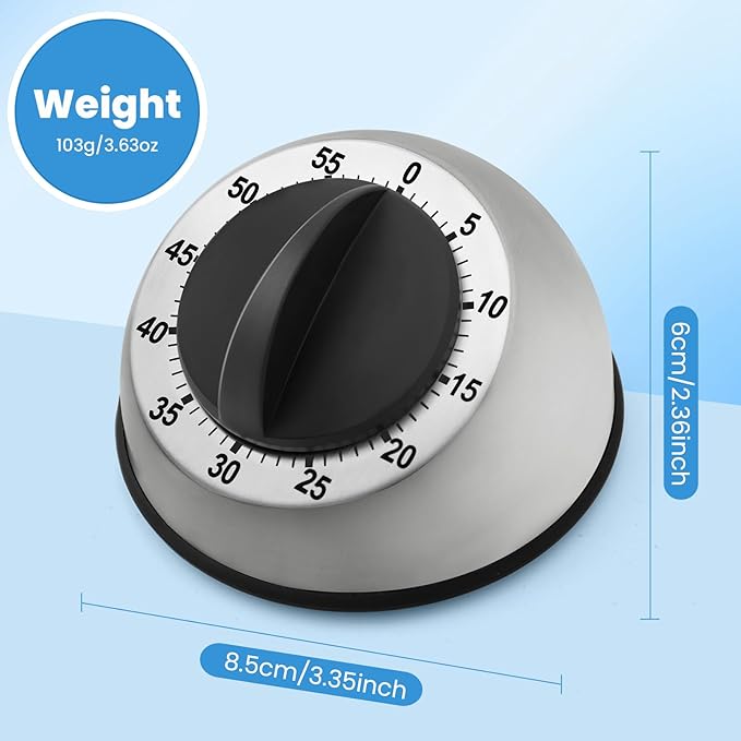 Kitchen Timer for Cooking, Chef Cooking Magnetic Timer - No Batteries Required - Loud Alarm, Mechanical Desk Manual Timers - Magnetic Clock Backing, Countdown Reminder - Stainless Steel Body - Image 5