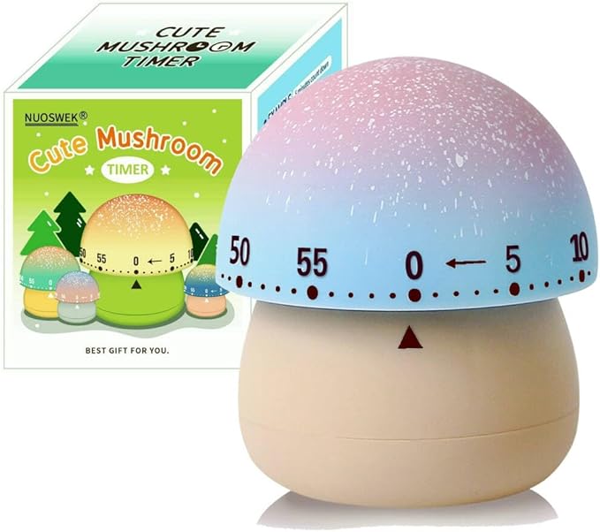 Mechanical Kitchen Timer, Cute Mushroom Timer for Kids, Wind Up 60 Minute Manual Countdown Timer for Classroom, Home, Study and Cooking (Beige Base) by NUOSWEK