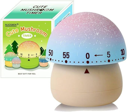 Mechanical Kitchen Timer, Cute Mushroom Timer for Kids, Wind Up 60 Minute Manual Countdown Timer for Classroom, Home, Study and Cooking (Beige Base) by NUOSWEK