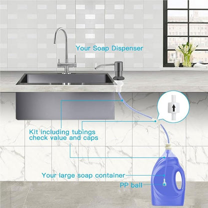 OHiHi Dish Soap Dispenser for Kitchen Sink, Countertop Sink Soap Dispenser Water Pump with 47” No-Spill Extension Tube Kit Design for Kitchen Bathroom, No More Refills （Gray） - Image 3