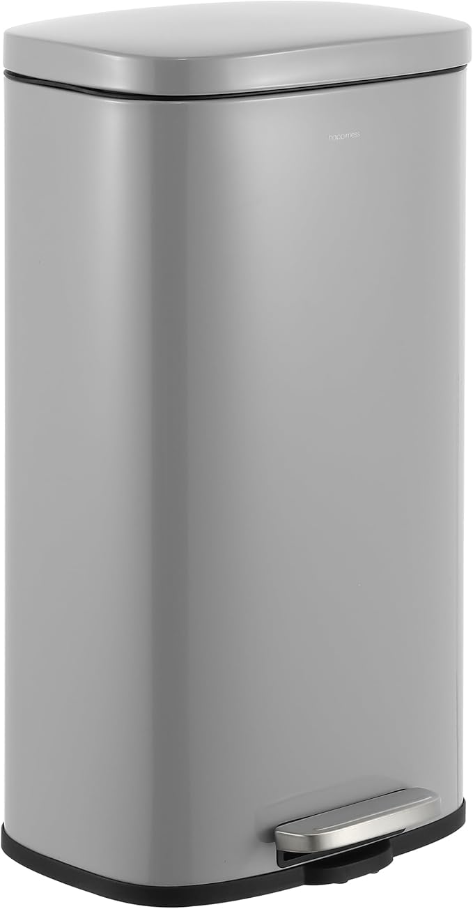 happimess HPM1011D Curtis 8-Gallon Step-Open Trash Can, Fingerprint Resistant, Modern, Minimalistic for Home, Kitchen, Laundry Room, Office, Bedroom, Bathroom, Fog Gray by Happimess