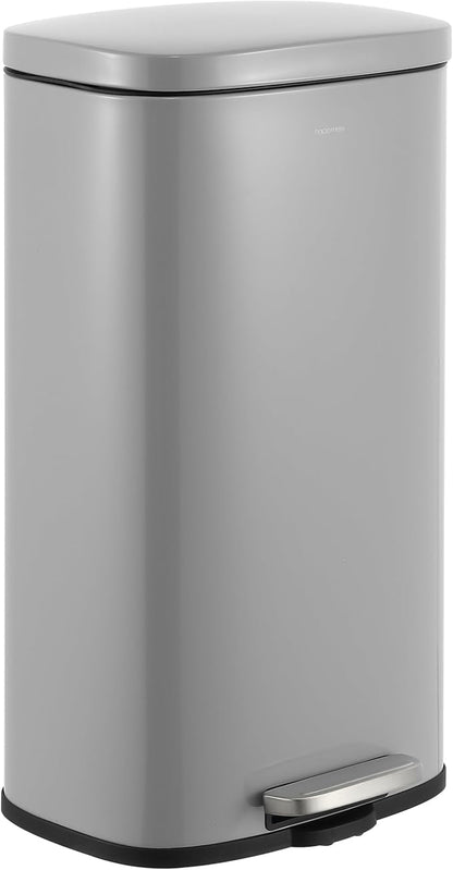 happimess HPM1011D Curtis 8-Gallon Step-Open Trash Can, Fingerprint Resistant, Modern, Minimalistic for Home, Kitchen, Laundry Room, Office, Bedroom, Bathroom, Fog Gray by Happimess