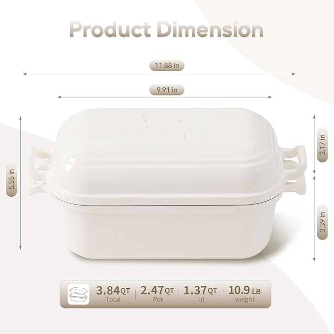 Enameled Cast Iron Dutch Oven for Sourdough Bread Baking, Dutch Oven Pot with Lid, 10×6 Bread Loaf Pans with Lid for Homemade Bread, Cake, Meatloaf, Oven&Induction Safe (White, 3.84 QT) - Image 2