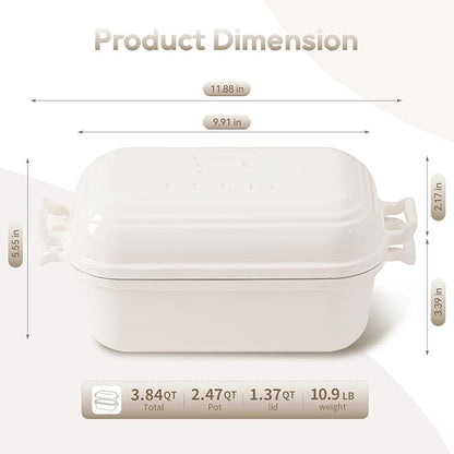 Enameled Cast Iron Dutch Oven for Sourdough Bread Baking, Dutch Oven Pot with Lid, 10×6 Bread Loaf Pans with Lid for Homemade Bread, Cake, Meatloaf, Oven&Induction Safe (White, 3.84 QT) - Image 2