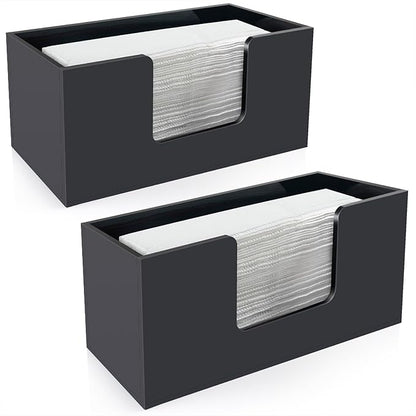 Paper Towel Holder Countertop, Acrylic Bathroom Paper Towel Holder, Black Napkin Holder for Kitchen, Countertop Multifold Z-fold C-fold,Trifold Paper Hand Towel Dispenser for Bathroom Toilet (2)