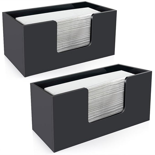 Paper Towel Holder Countertop, Acrylic Bathroom Paper Towel Holder, Black Napkin Holder for Kitchen, Countertop Multifold Z-fold C-fold,Trifold Paper Hand Towel Dispenser for Bathroom Toilet (2)