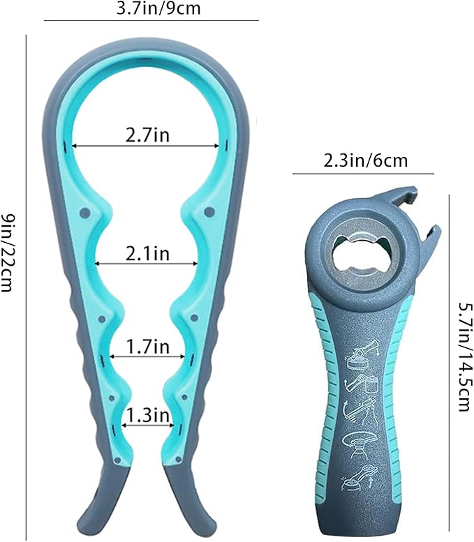 Jar Opener for Seniors with Arthritis,Jar Opener for Weak Hands,5-in-1 Bottle Opener,4-in-1 Can Opener (A-Blue) - Image 2