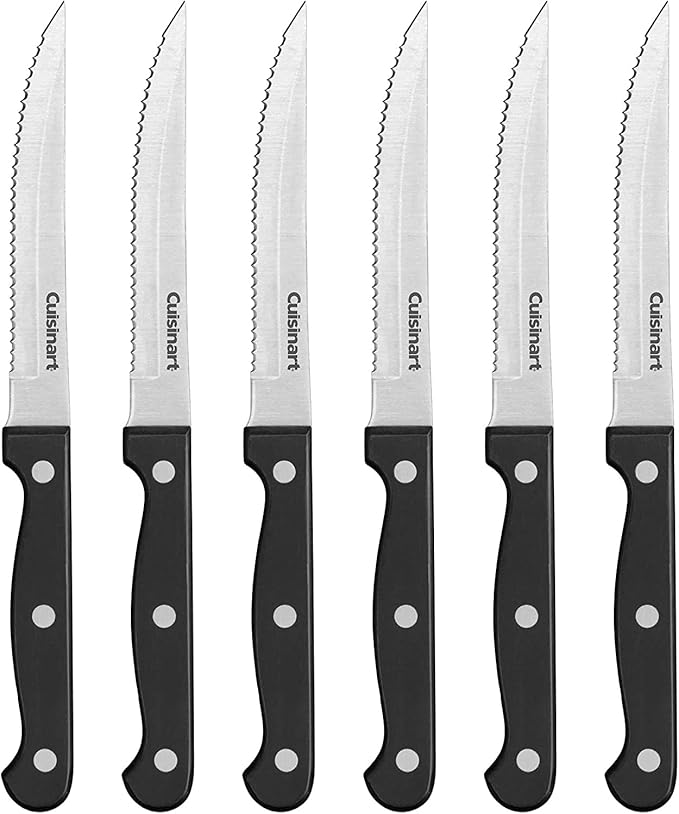 Cuisinart Knife Set, 6pc Steak Knife Set with Steel Blades for Precise Cutting, Lightweight, Stainless Steel & Durable, C77TR-6PSK, Black by Cuisinart