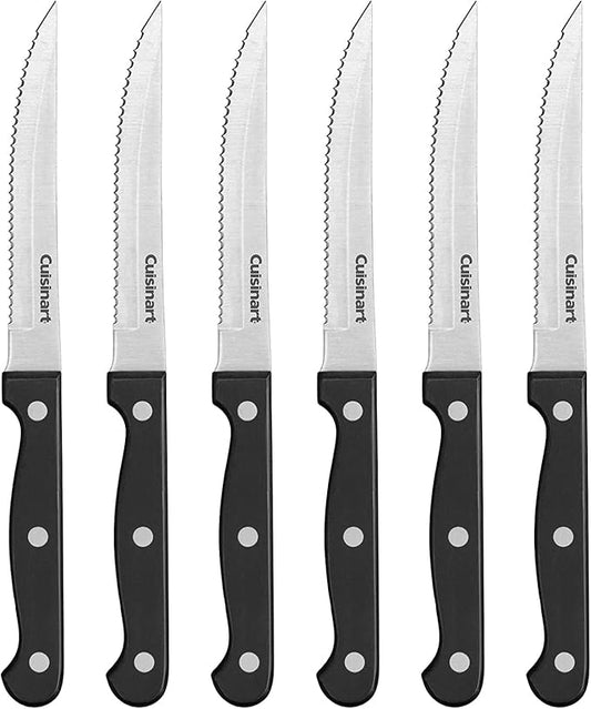Cuisinart Knife Set, 6pc Steak Knife Set with Steel Blades for Precise Cutting, Lightweight, Stainless Steel & Durable, C77TR-6PSK, Black by Cuisinart