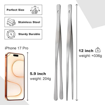 Vaincre 4PCS Kitchen Tongs Tweezers for Cooking, 12" Metal Kitchen Utensils, Stainless Steel Fine Cooking Tweezers Tongs with Precision Serrated Tips for Chef, Culinary, Serving Food, Pasta - Image 2