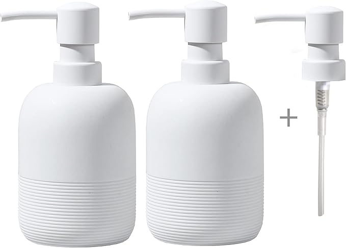 GalDal White Soap Lotion Dispenser with A Spare Pump,Liquid Hand Soap Dispenser Sets for Bathroom Countertop,2pcs/Set Soap Dispenser for Kitchen - Image 4