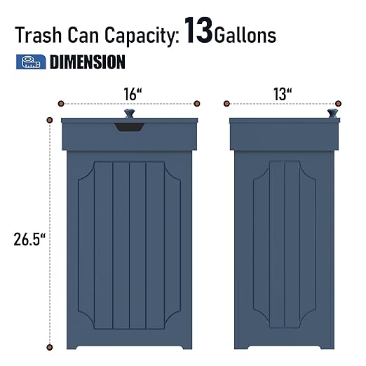 Function Home Trash Can Cabinet, 13 Gallon Kitchen Garbage Can, Wood Recycling Trash Bin, Freestanding Dog Proof Trash Can, Farmhouse Trash Cabinet with Lid for Home Kitchen Bathroom, Blue - Image 3