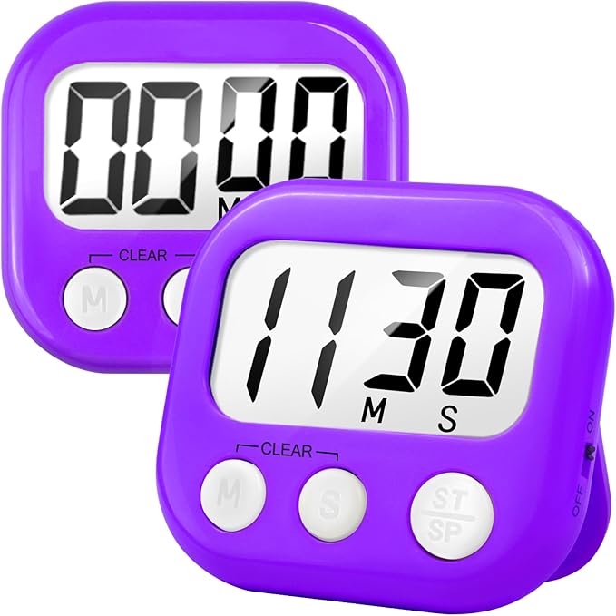 2 Pack Digital Kitchen Timer for Cooking Big Digits Loud Alarm Magnetic Backing Stand Cooking Timers for Baking Purple by AOUCE