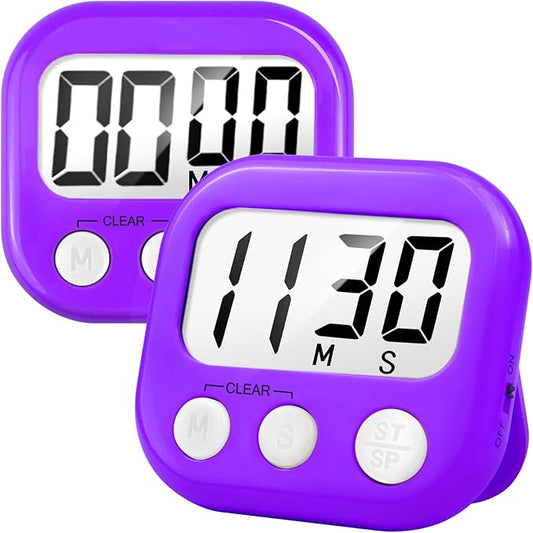2 Pack Digital Kitchen Timer for Cooking Big Digits Loud Alarm Magnetic Backing Stand Cooking Timers for Baking Purple by AOUCE