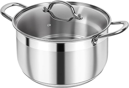 Kirecoo Stainless Steel Stock Pot - 5 Quart Heavy Duty Induction Cooking Pot with Visible Lid for Pasta, Soup, Spaghetti, Nonstick Thick Bottom Big Stockpot, Deep Cookware for Canning, Boiling, Simmer by Kirecoo