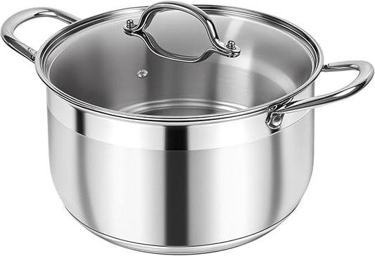 Kirecoo Stainless Steel Stock Pot - 5 Quart Heavy Duty Induction Cooking Pot with Visible Lid for Pasta, Soup, Spaghetti, Nonstick Thick Bottom Big Stockpot, Deep Cookware for Canning, Boiling, Simmer by Kirecoo