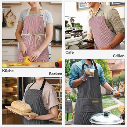 NLUS 2 Pack Kitchen Cooking Aprons, Adjustable Bib Soft Chef Apron with 2 Pockets for Men Women (Black Pinstripes/Pink Pinstripes) - Image 7