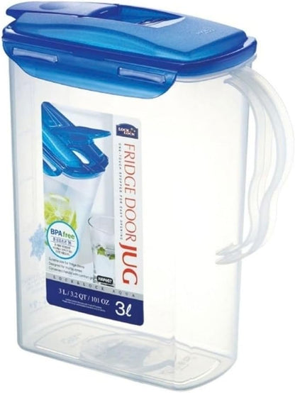 LocknLock Aqua Fridge Door Water Jug with Handle BPA Free Plastic Pitcher with Flip Top Lid Perfect for Making Teas and Juices, 3 Quarts, Blue by LocknLock